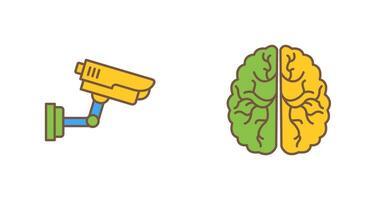 Sécurité caméra et cerveau icône vecteur