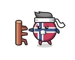 illustration de dessin animé d'insigne de drapeau de la norvège en tant que combattant de karaté vecteur