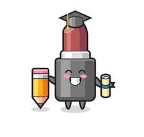 le dessin animé d'illustration de rouge à lèvres est l'obtention du diplôme avec un crayon géant vecteur