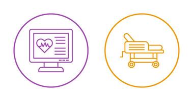 cardiogramme et hôpital lit icône vecteur