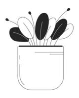 peperomia plante dans pot noir et blanc 2d ligne dessin animé objet. intérieur plante d'appartement. bébé caoutchouc plante isolé vecteur contour article. végétation. horticulture jardin monochromatique plat place illustration