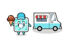 caricature de mascotte de fenêtre avec camion de crème glacée vecteur