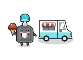 caricature de mascotte de clé de voiture avec camion de crème glacée vecteur