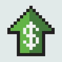 une pixel vert La Flèche avec une dollar signe sur il vecteur