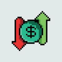 pixel art dollar signe et flèches vecteur