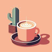 café latté avec cactus vecteur