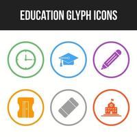 jeu d'icônes unique d'icônes de glyphe d'éducation vecteur