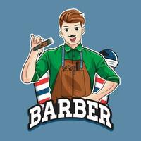 de bonne humeur coiffeur avec barbe tondeuse. mascotte personnage logo. vecteur illustration