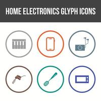 jeu d'icônes unique de glyphe d'électronique domestique vecteur
