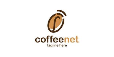 logo conception combiner signaux avec café des haricots fabriqué dans une minimaliste ligne style. vecteur