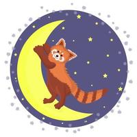mignon adorable panda roux debout sur la lune. vecteur