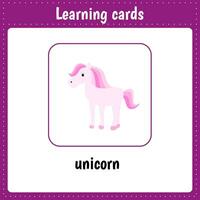 cartes d'apprentissage pour les enfants. animaux. Licorne vecteur