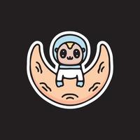 dessin animé bébé astronaute accroché à la lune. style kawaii. vecteur