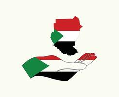 Soudan drapeau carte et main symbole abstrait milieu est pays vecteur illustration conception