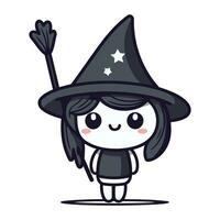 mignonne peu fille dans Halloween costume avec sorcière chapeau vecteur illustration