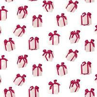 sans couture modèle blanc cadeau des boites avec rouge arc et ruban. vacances présent des boites. modèle pour salutation carte sur Noël, Nouveau année, anniversaire et anniversaire vecteur