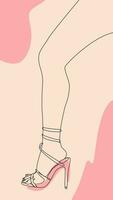 femme jambes dans talons avec continu un ligne dessin style. abstrait fond d'écran Contexte. vecteur illustration.