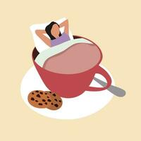 vecteur illustration de Jeune femme pose dans une gros tasse de café