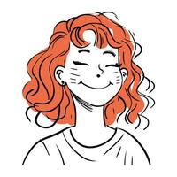 vecteur illustration de une souriant rouge aux cheveux fille avec taches de rousseur.