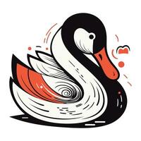 vecteur illustration de une noir cygne sur une blanc Contexte dans griffonnage style.