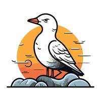 mouette permanent sur une rock. vecteur illustration dans plat style.