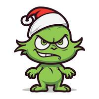 marrant dessin animé monstre personnage dans santas chapeau. vecteur illustration.