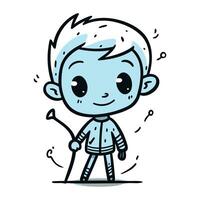 mignonne peu garçon avec bleu cheveux. vecteur illustration dans dessin animé style.