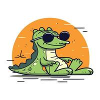 mignonne crocodile portant des lunettes de soleil. vecteur illustration dans dessin animé style.