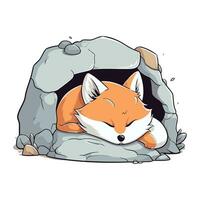 illustration de une mignonne Renard en train de dormir dans une la grotte sur une blanc Contexte vecteur