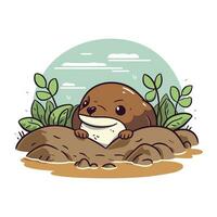 mignonne loutre dans le sable. vecteur illustration sur blanc Contexte.