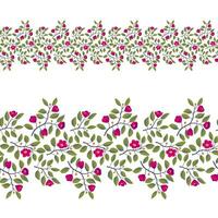 floral sans couture frontière, branches avec feuilles et brillant magenta fleurs sur blanche. vecteur illustration, conception pour affiche, bannière, invitation, livre, mode tissu, emballage.