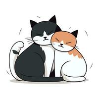 noir et blanc chats séance ensemble. mignonne dessin animé vecteur illustration.
