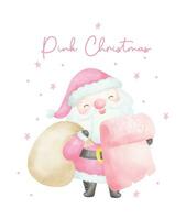 mignonne rose Noël Père Noël claus avec Nom liste aquarelle vecteur