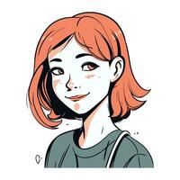 portrait de une mignonne fille avec rouge cheveux. vecteur illustration.