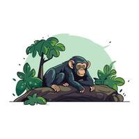 chimpanzé séance sur une Roche dans le jungle. vecteur illustration