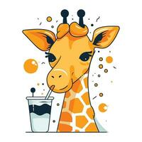 mignonne girafe avec une verre de lait. vecteur illustration.