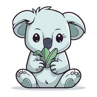 mignonne dessin animé koala séance et en portant une feuille. vecteur illustration.