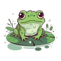 mignonne dessin animé grenouille séance sur une l'eau lis. vecteur illustration.