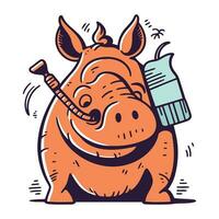 hippopotame avec une bouteille de l'eau et une thermomètre. vecteur illustration