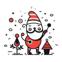 mignonne Père Noël claus avec Noël arbre et flocons de neige. vecteur illustration.