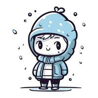 mignonne peu garçon dans hiver vêtements. vecteur illustration dans dessin animé style.
