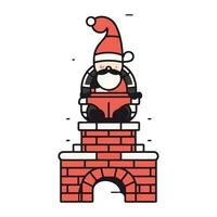Père Noël claus séance sur cheminée. vecteur illustration dans plat style.