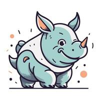 mignonne dessin animé rhinocéros. vecteur illustration dans plat style.