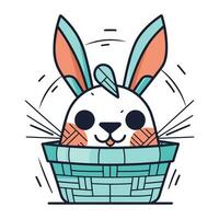 mignonne Pâques lapin dans panier. vecteur illustration dans plat style.