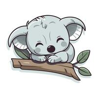 mignonne dessin animé koala en train de dormir sur une arbre branche. vecteur illustration.