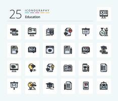 éducation 25 ligne rempli icône pack comprenant formule. l'obtention du diplôme. discuter. éducation. document vecteur