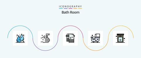 une baignoire pièce ligne rempli plat 5 icône pack comprenant salle de bains. douche. bain. nettoyage. une baignoire vecteur