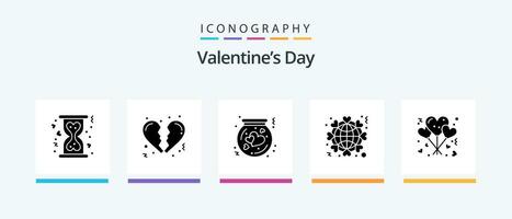 valentines journée glyphe 5 icône pack comprenant des ballons. l'amour. ballon. comme. globe. Créatif Icônes conception vecteur