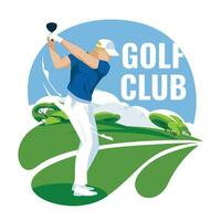 une golfeur dans une des sports uniforme est pratiquant sur une vert herbe champ. publicité de allumettes, compétitions, des sports clubs. vecteur plat illustration