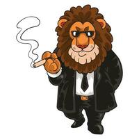 Lion dans une costume fumeur une cigare vecteur